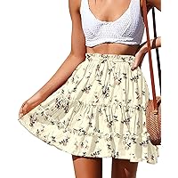 NASHALYLY Women's Summer Boho Floral Print Mini Skirt High Waist Drawstring TieFlame Rose Skirts