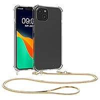 kwmobile Case Compatible with iPhone 15 Plus - Crossbody Case Clear Transparent TPU Phone Cover with Metal Chain Strap - Transparent/Gold