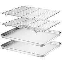 Baking Sheet & Rack Set [2 Sheets + 2 Racks], Stainless Steel Cookie Pan with Cooling Rack, Size 16 x 12 x 1 Inch, Non Toxic & Heavy Duty & Easy Clean