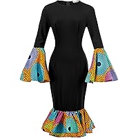 Women's African Fashion Ankara Print Dress Traditional Casual Outfits Attire