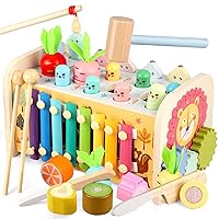 9 in 1 Montessori Toys for 1 Year Old, Wooden Hammering Pounding Toy Whack A Mole Game for Toddlers with Xylophone Toddler Activities for Baby 1 2 3 Year Old Girl Boy Birthday Gift
