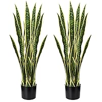 3.17 Ft Artificial Snake Plant 38inch Sansevieria Plant with 32 Leaves Large Artificial Snake Plant Bulk Fake Snake Plant Feaux Plants in Pot for Home Office Housewarming Gift (2 Pack)