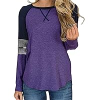 Andongnywell Womens Color Block T Shirts Casual Striped Long Sleeve Tunic Tops Round Neck Loose top Blouse
