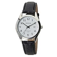 CREPHA Men's Wristwatch, Analog, Waterproof, Date, Leather Strap, Thin, Black, Black x White (WTS), Wristwatch Daily Water Resistant, Leather Strap, Simple