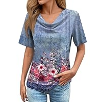 Women's Short Sleeve Tops Basic Loose T Shirts Casual Vintage Floral Print 2024 Summer Fashion Blouses