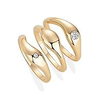 PAVOI 14K Gold Plated Chunky Stackable Rings Set for Women | Cubic Zirconia Bands Set | 3 Statement Rings Pack