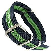 18mm Milano Nylon Fabric Canvas Green and Navy Blue Military Watch Band Strap