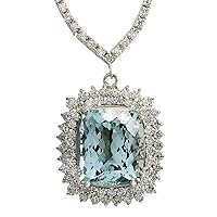 19.05 Carat Natural Blue Aquamarine and Diamond (F-G Color, VS1-VS2 Clarity) 14K White Gold Luxury Necklace for Women Exclusively Handcrafted in USA