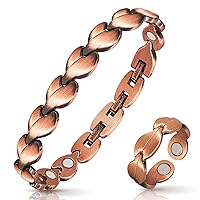 Copper Bracelets for Women Lymph Detox Magnetic Bracelets, 100% Solid Pure Copper Bracelet with 3500 Gauss Magnets & Lymphatic Drainage Ring with Adjustment Tool