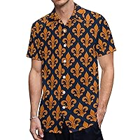Lily (Fleur De Lis) Print Hawaiian Shirt for Men Short Sleeve Button Down Summer Tee Shirts Tops