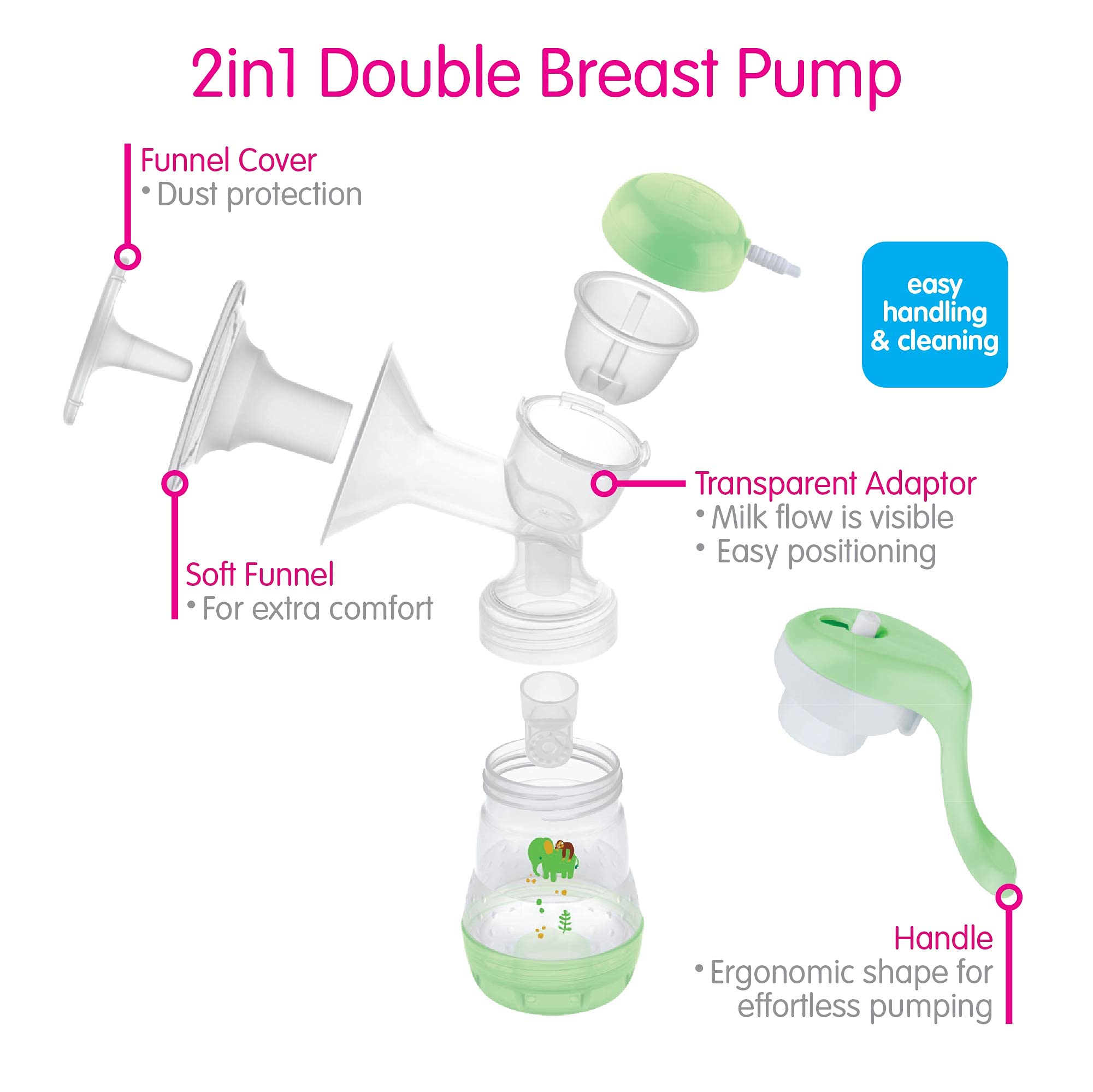 MAM 2-in-1 Double Electric Breast Pump & Manual Breast Pump, Portable Breast Pump with 2 Easy Start Anti-Colic Bottles & Breastfeeding Supplies