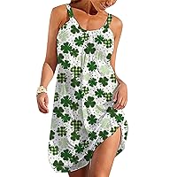 EFOFEI Women's St. Patrick's Day Sleeveless Dress Ireland Shamrock Print Vintage Dress Swing Clover Leaf Dress