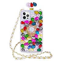 Losin Perfume Bottle Case Compatible with iPhone 14 Pro Max Luxury Bling Glitter Diamond Gemstone Cover 3D Shiny Sparkly Rhinestones Ring Stand Kickstand with Fashion Crossbody Lanyard for Women Girls