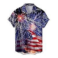 Mens Independence Day V Neck Fashion Slim Casual Painted Lapel Shirt Work Out Shirt Men