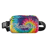 Custom Tie Dye Rainbow Fanny Packs for Women Men Personalized Belt Bag with Adjustable Strap Customized Fashion Waist Packs Crossbody Bag Waist Pouch for Casual Cycling