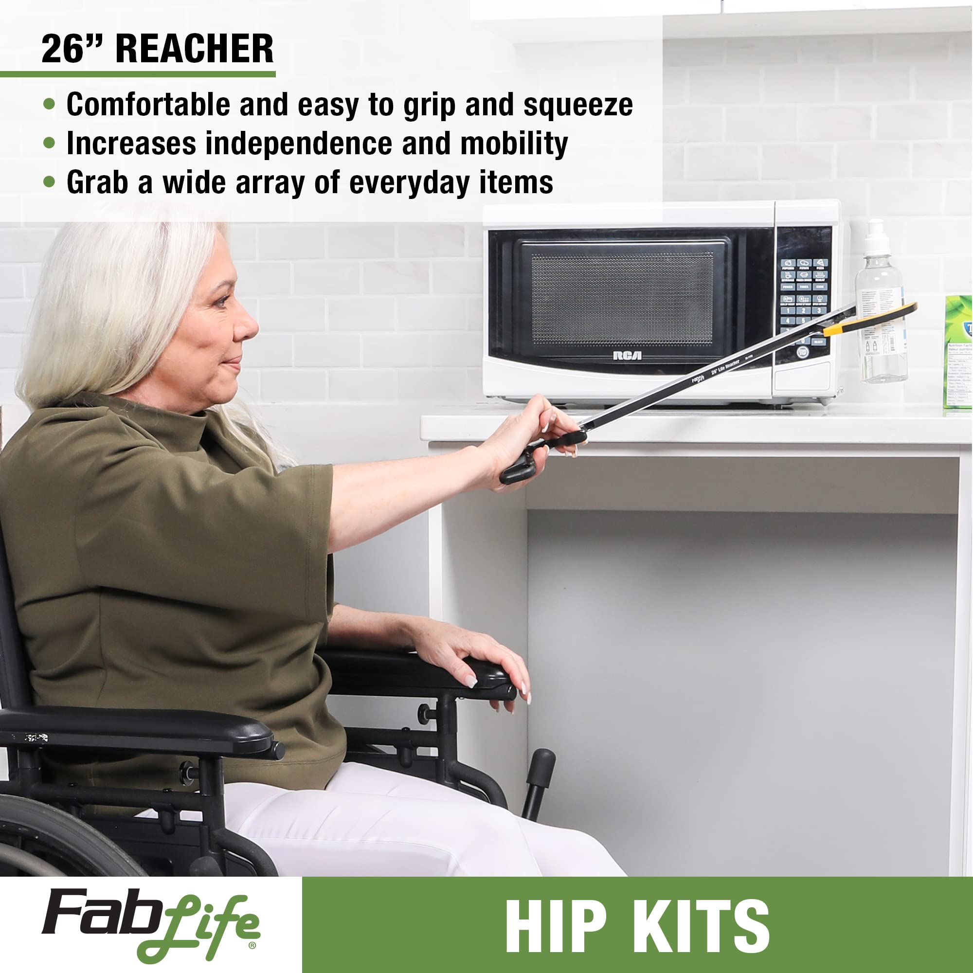FabLife Hip Kit Daily Living Aids for Mobility, Hip Replacement Recovery, Knee and Back Surgery Includes Grabber Reacher, Bath Sponge Stick, Sock Aid, Shoehorn, Dressing Stick