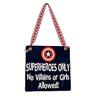 Superheroes Only | No Villains or Girls Allowed Captain America Wooden Door Sign Little Boy's Room Nursery