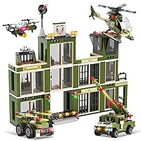 City War Military Army Station Building Blocks Set, Army Helicopter, Heavy Truck, Combat Vehicle, and Drone, Creative Military Brick Toy Best Gift for Kids, Boys Ages 6-12 (802 Pieces)