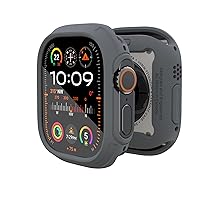 elkson Compatible with Apple Watch Ultra Bumper Case 49mm Tempered Glass Screen Protector, Quattro Max Series Rugged for iWatch Military Grade Durable Protective Case Shockproof Grey