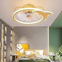 Cartoon Dolphin Ceiling Fans with Lights LED Modern Round Hidden Low Profile Ceiling Fan for Children's Room Bedroom Flush Mount Installation Ceiling Light
