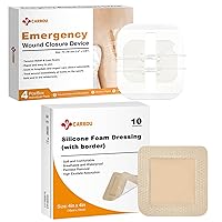 4 Pcs Zip Sutures Wound Closure Device + 10 Pcs Silicone Foam Dressing with Gentle Border 4