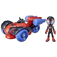 Spidey and his Amazing Friends Glow Tech Techno-Racer Toy Car with Miles Morales Spider-Man Action Figure, Marvel Super Hero Preschool Toys for 3+ Year Old Kids, Lights & Sounds