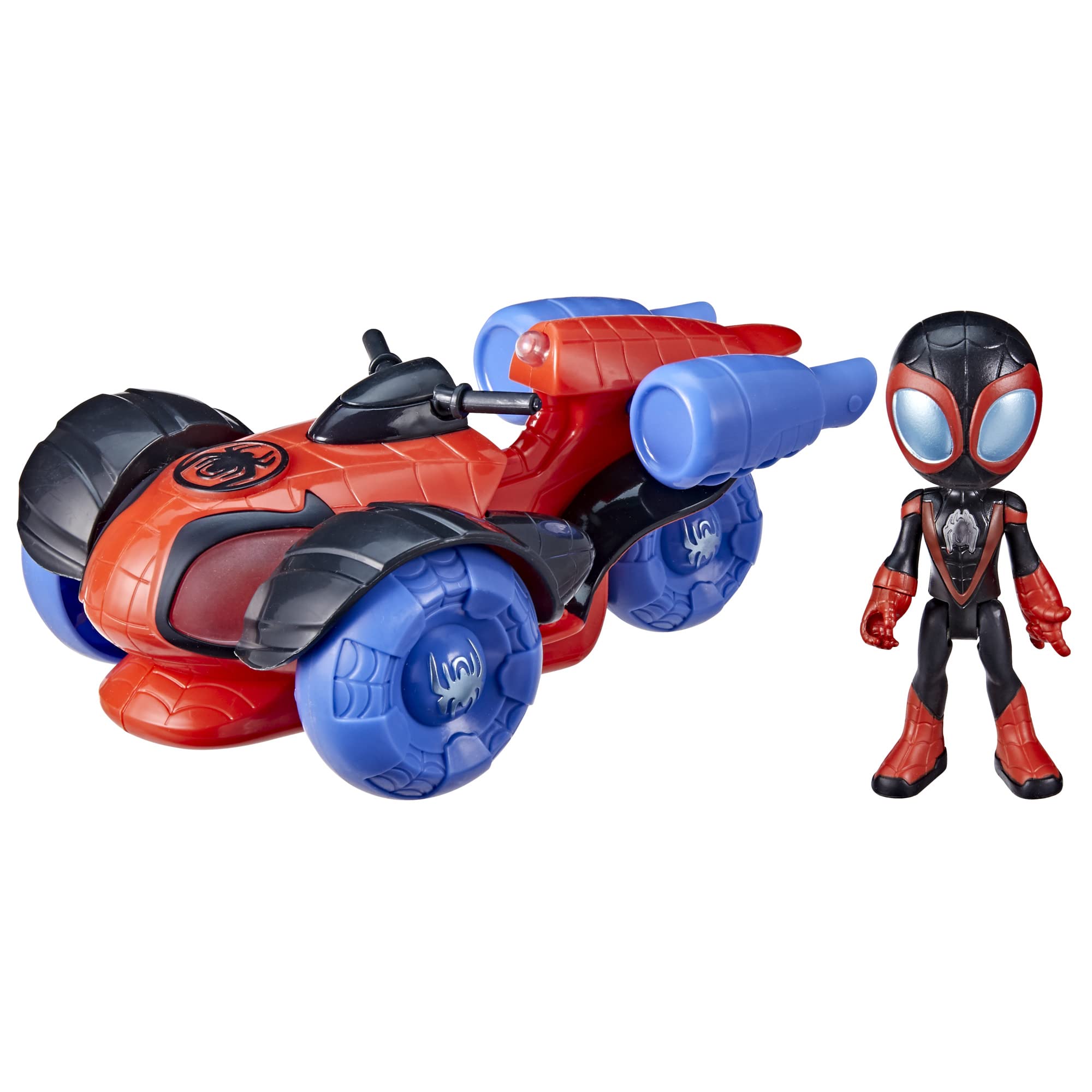 Marvel Hasbro Spidey and His Amazing Friends Glow Tech Techno-Racer Toy Car, with Miles Morales: Spider-Man Action Figure, Preschool Toys, Super Hero Toys for 3+ Year Old Kids, Lights & Sounds