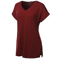 Women's Solid Rolled Up Short Sleeve Over-Sized V-Neck Tunic Top