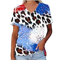 4th of July T-Shirt Women Stars Leopard Print Patriotic Tops Funny USA Flag Tee Summer Casual Short Sleeve Blouse