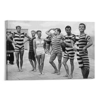 Fun Boys in Swimwear on Beach Prints, Black And White, Stylish Wall Art, Vintage Photos, Summer Post Canvas Painting Wall Art Poster for Bedroom Living Room Decor 24x36inch(60x90cm) Frame-style