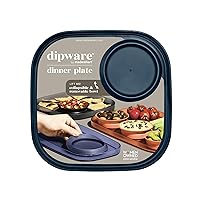 Madesmart dipware Dinner Plate with Collapsible and Removable Dip Bowl for Meals and Appetizers; Reusable Serving Plate with Multipurpose Bowl, Translucent Midnight, Small