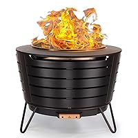 Brand Smokeless 25 in. Patio Fire Pit, Wood Burning Outdoor Fire Pit - Includes Wood Pack, Modern Design with Removable Ash Pan and Weather Resistant Cover, Black