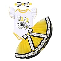 IMEKIS Baby Girls Bee Half 1st 2nd 3rd Birthday Outfit Romper Top + Tutu Skirt + Headband Cake Smash Photo Shoot Clothes Set