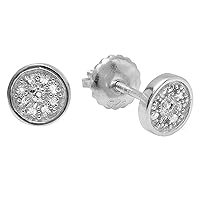 Dazzlingrock Collection 0.10 Carat (ctw) Round Diamond Circle Mens Hip Hop Iced Stud Earrings 1/10 CT, Sterling Silver