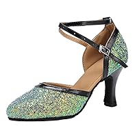 Womens Closed Toe Glitter Synthetic Ankle Strap Jazz Rumba Tango Ballroom Latin Dance Wedding Shoes