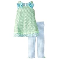 Baby Girls Green Chevron Lace Bow Shoulder Dress/Legging Set