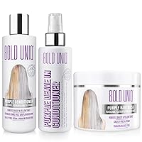 Purple Hair Mask For Blonde, Platinum, Bleached, Silver, Gray, Ash, and Brassy Hair & Purple Conditoiner & Purple Leave-in Bundle - Remove Yellow Tones and Condition Dry, Damaged Hair - Vegan