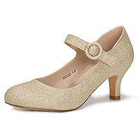 IDIFU Women's Jessy Dress Mary Jane Shoes Low Kitten Heels Closed Round Toe Office Work Wedding Pumps