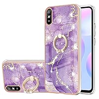 XYX Case Compatible with Xiaomi Redmi 9A, TPU Marble Slim Full-Body Protective Cover with 360 Rotating Ring Kickstand for Redmi 9A, Dark Purple