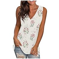 Summer Shirts for Women 2024 Trendy Sleeveless Tank Tops Marble Graphic V Neck Summer Beach Holiday Comfort Tshirts