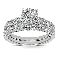 10K WHITE GOLD 1.75 CARAT WOMENS REAL DIAMOND ENGAGEMENT RING WEDDING BAND SET