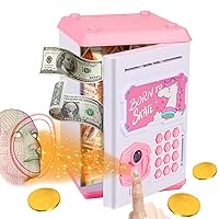 Unicorn Piggy Bank Electronic for Kids, Girl Creative Fingerprint & Face Scan Password Piggy Bank Automatic Cartoon ATM Cash Coin Money Bank Cute Elephant Birthday Gift Toys for 5-20 Year Old Children