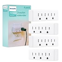Philips 3-Outlet Extender, 4 Pack, Grounded Wall Tap, 3-Prong Adapter, Multiple Plug, Power Splitter, Cruise Essentials, Use for Home Office School Dorm, UL Listed, White, SPS1632W/37