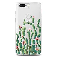 TPU Case Compatible for OnePlus 10T 9 Pro 8T 7T 6T N10 200 5G 5T 7 Pro Nord 2 Cactus Soft Flowers Green Theme Nature Pink Phone Clear Floral Print Design Flexible Silicone Slim fit Cute Cute