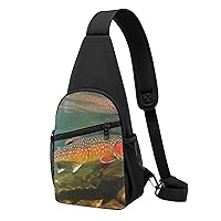 Sling Bag Crossbody for Women Fanny Pack Brook Trout Fly Fishing Chest Bag Daypack for Hiking Travel Waist Bag
