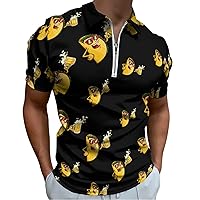 Cheerful Taco with Beer Slim Fit Polo Shirts for Men Half Zip-up Short Sleeve Tops T-Shirt Casual Golf Tees