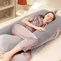 DOWNCOOL Pregnancy Pillow, U Shaped Body Pillow for Pregnancy, 55 Inch Grey Maternity Pillow with Removable Cover for Sleeping,Support for Back, HIPS, Legs, Belly