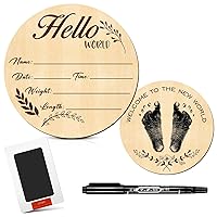 Hello World Newborn Baby Announcement Sign,Wooden Baby Birth Announcement Sign with Ink Pad for Baby Hand and Footprints,Baby Name Sign for Hospital Hello World Nursery Decor Sign