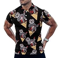 Funny Guitar Sloth Slim Fit Polo Shirts for Men Tennis Collar Short Sleeve Tops T-Shirt Casual Golf Tees