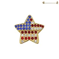 American Star Shaped USA Pin Rhinestone Brooch Inlaid Jewelry Patriotic Tie Tack Pin